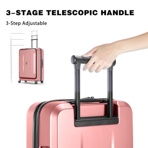 Image of Luggage Sets 2 Piece, Carry On Luggage with Front Pocket & USB Port and 28 Inch Expandable Checked Luggage with Top Opening, Durable PC Hardside Suitcases with Spinner Wheels & TSA Lock, Pink (20 /28)
