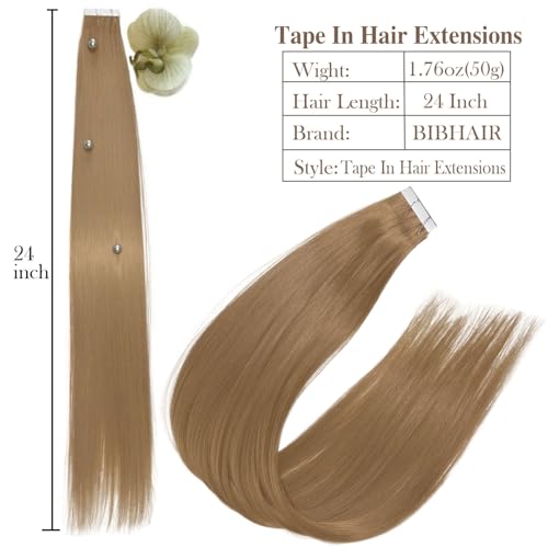 Image of Tape in Hair Extensions,20pcs 50g 24 Inch Ash Blonde Hair Extensions Straight Tape in Extensions Double Sided for Skin Weft Synthetic Hair