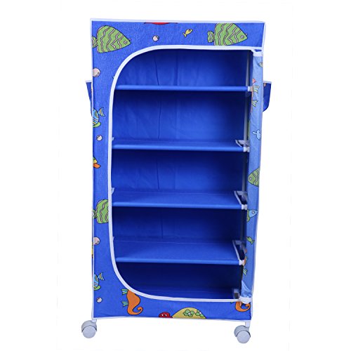 Image of Little One'S | 5 Shelves Baby Foldable Wardrobe | Aquatic Blue (Made In India) - Fabric