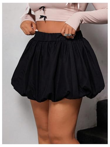 SOLY HUX Women's Plus Size Bubble Mini Skirt Y2k Elastic High Waisted Ruffle A Line Puff Skirt3