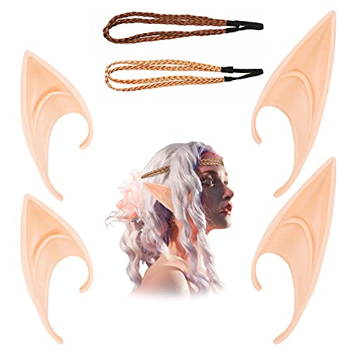 Orejas De Elfo,Orejas De LáTex,Fairies Pixie Elf Ears 2 Pares Y Diademas De Trenzas De Pelo 2...