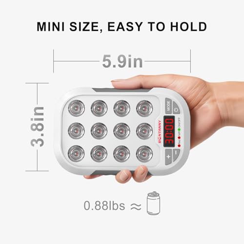 Image of BONTANNY Portable Red Light Therapy, 660 /850 /1060nm 3 Wavelengths Mini Handheld Red Near Infrared Light Device, 12 Triple Chip Clinical Grade LEDs, Rechargeable, Travel Case, Timer, for Body, BO-60