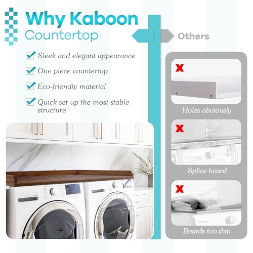 Kaboon Washer Dryer Countertop, Melamine Countertop with Edge Rails - 27.5" Depth x 54" Width Laundry Room Organization, Dark Walnut