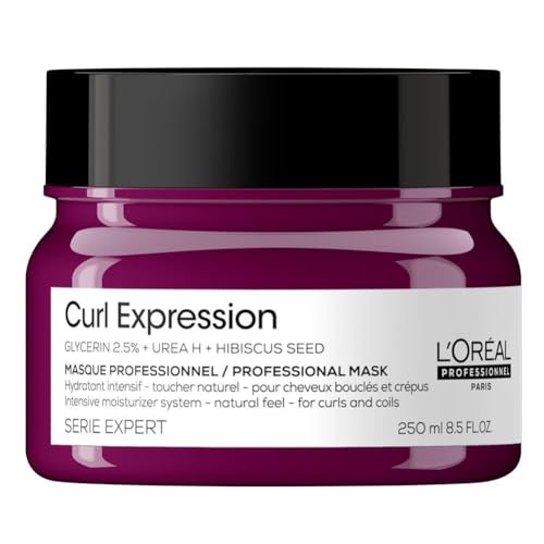 L'Oréal Professionnel, Intensief Hydraterend en Voedend Haarmasker, Voor Krullend en Golvend Haar, Hydrateert en Geeft Glans, Met Glycerine, Ureum H en Hibiscuszaadextract, Curl Expression, 250ml