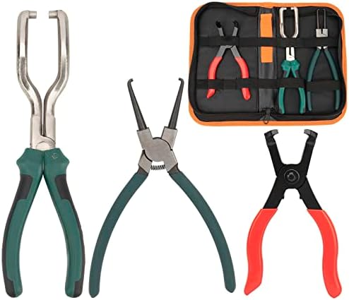 3Pcs Fuel Line Pliers Set,9 Inch Fuel Filter Caliper /Fuel Line Petrol Clip Pipe Pliers/80 Degree Disconnect Pliers Set with Storage Case for Auto Maintenance