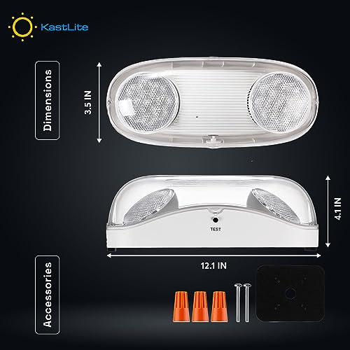 KASTLITE LED Wet Rated Emergency Lights - Commercial Emergency Lights for Power Outages - Adjustable 2-Head Flood Lamps - Fire Resistant - Backup Battery (90 min) - Wall Mount, Contractor Standard - Image 5