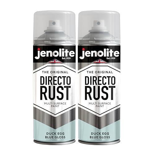 JENOLITE Directorust Gloss Spray Paint | Duck Egg Blue | 2 x 400ml | Direct To Rust | Multi Surface Gloss Spray Paint For Wood, Metal, Plastic, Ceramic | BS 16C33
