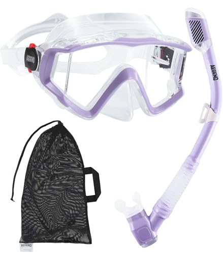 Aegend Snorkeling Gear for Adults Youth Kids, Snorkel Mask with Top Dry Valve - Panoramic View Anti-Leak and Anti-Fog with Mesh Bag for Snorkeling, Scuba Diving, Freediving & Swimming