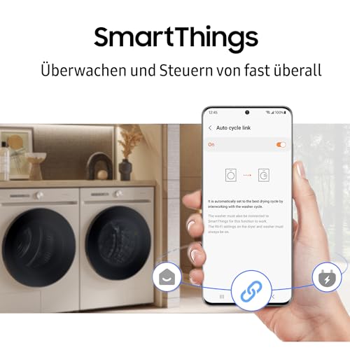 Samsung DV90DG52A0ABEG Wärmepumpentrockner, 9 kg, EEK: C, AI Wäschetrockner mit WiFi-SmartThings-App, LED-Display, Hygiene-Programm, Air Refresh, Knitterschutz, Weiß