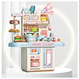 Cocinitas para Niños, Cocinita con Efecto Luz,Agua Reciclada Y Simular Vapor, Cocinita De Juguetes Regalos De Cumpleaños para Niñas Y Niños,A-Blue