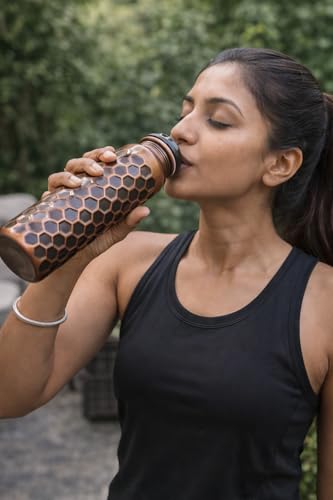 Image of Pure Copper Water Bottle Diamond Finish Coffe - 32 oz | Handmade Ayurvedic Copper Vessel for Health & Wellness | Leak-Proof, BPA-Free, Eco-Friendly Gift Bottle