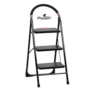 PALOMINO Black Heavy Duty Folding 3.1 Ft Stepladders with Wide 3 Steps Ladder Sidhi (Make in India)