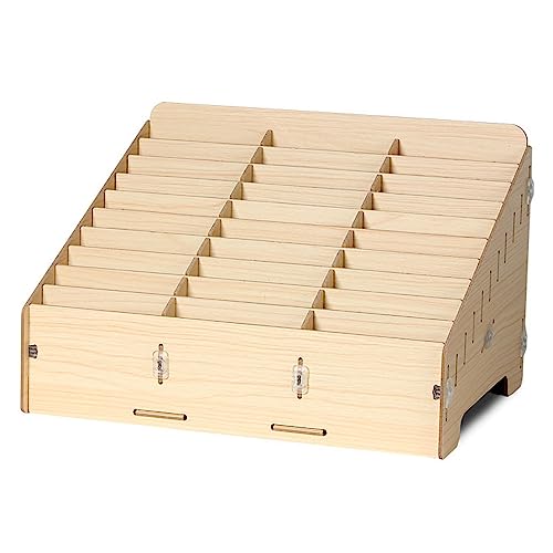 収納ボックス カードスタンド 多機能 携帯電話 卓上 木製 カード収納 カード立て スマホ収納ラック 収納ケース スマートフォン 小物入れ 整理箱 大容量 学校 試験 オフィス 教室用 塾用 スマートフォン 一時預かり 便利 端末管理 (ウッドカラー,30