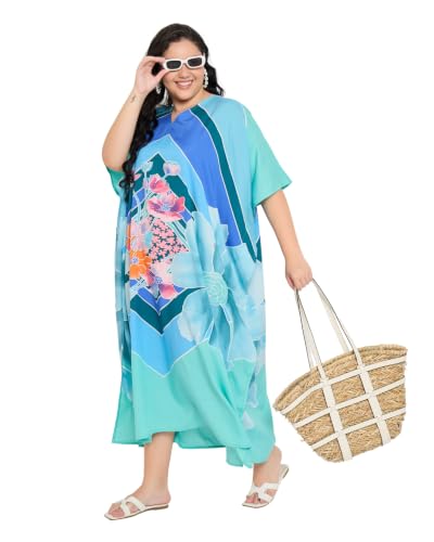 Image of Gypsie Blu Women Plus Size Kaftan Dress Beach Cover Up Maxi Dresses for Women, V-Neck Kimono Sleeve 1X-3X