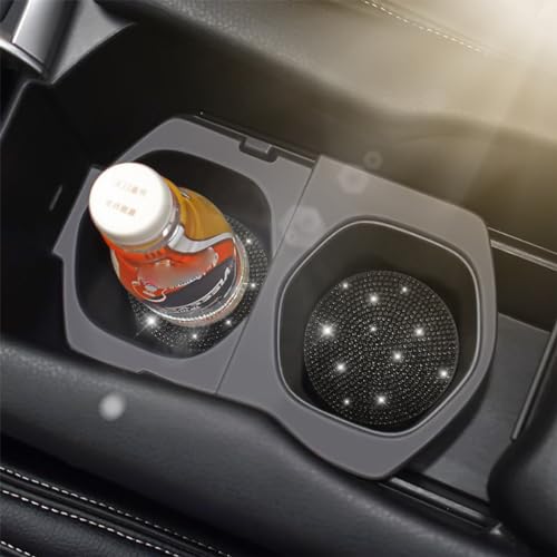 Image of Osilly Bling Car Cup Holder Coaster, 2 Pack Crystal Rhinestone Anti-Slip Insert Coasters, Universal 2.75 Inch Fashion Automotive Cup Mat, Car Interior Accessories Decor Gifts for Women (Black)