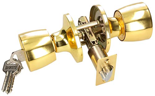 KOTARBAU Pomo de puerta con cerradura de metal, pomo giratorio de cilindro, redondo, tirador giratorio, cerradura con 3 llaves, roseta (dorado)