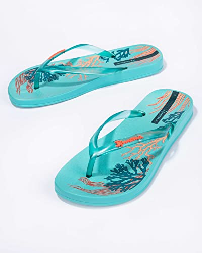 Ipanema Women's Ana Glossy Flip Flop - Comfortable & Stylish Summer Sandal With Anatomic Footbed & Non-Slip Sole, Blue On Blue With Orange, Size 9 #TOP5