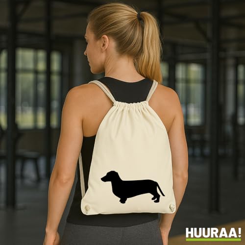 Huuraa Rucksack Dackel Silhouette Geschenk 12 Liter Natural Baumwolle Dackel Accessoire