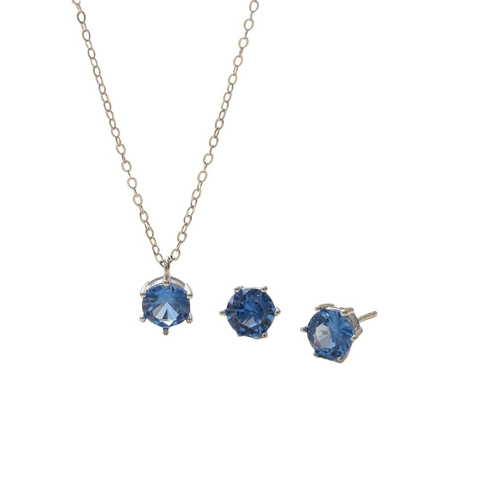 Halskette Silberschmuck Sets für Frauen, Zirkonia -Anhänger und Geburtssteinen Ohrringe Set Braut Hochzeit Brautjungfer Damen Geschenkschmuck Schmuck