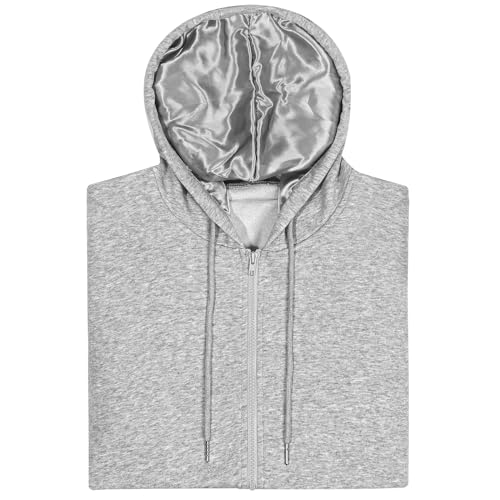 Bocianelli Satin Lined Hoodie Women's Casual Long Sleeve Satin Pullover Hoodie Sweatshirt Tops, Grey, Medium