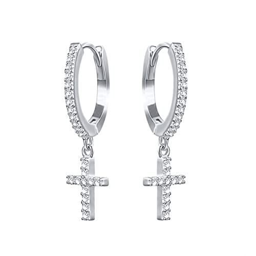 Pendientes Cruz de Plata de Ley 925 para Mujer Circoniña Cruz Pendientes Plata Brillantes CZ Pendientes de Plata Mujer Pendientes Colgantes Cruz Huggie Pendientes Cruces Mujer Pendientes Plata Cover