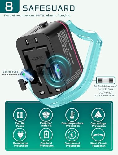 Image of Universal Travel Adapter Worldwide, European Travel Plug Adapter with 2 USB C, 2 USB A and Multi AC Outlets, International Power Converter All in One Universal Charger Power Adapter for EU US UK AUS