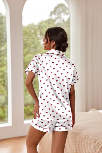 Image of Ekouaer Pajamas for Women Set Silk Satin Pjs Button Down Sleepwear Summer Loungewear Top and Shorts Lounge Set S-XXL