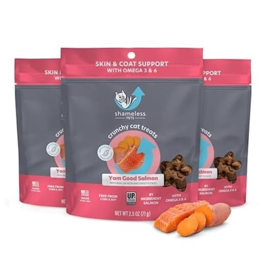 Shameless Pets Crunchy Cat Treats - Kitty Treats for Cats with Skin & Coat Support, Natural Ingredients Kitten Treats with Real Salmon, Healthy Flavored Feline Snacks - Yam Good Salmon, 3-Pk