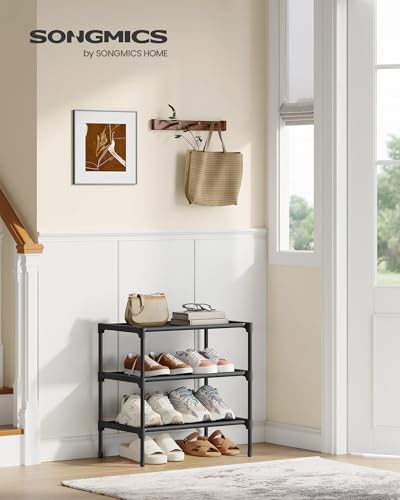 Image of SONGMICS Shoe Rack, Space-Saving, Entryway, Metal Frame | Space-Saving Shoe Storage Organizer, Non-Woven Fabric Shelves, ULSH013BH01