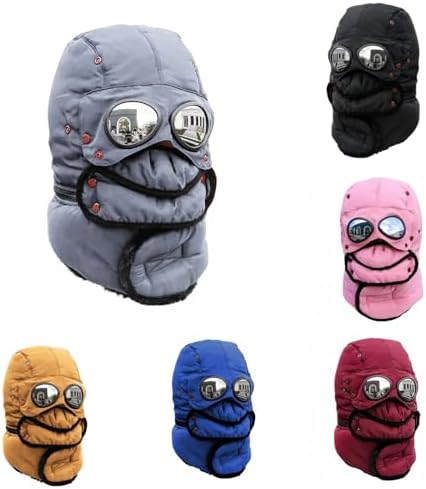 Winter Thermal Hat with Glasses Women Men 3 in 1 Pilot Hat Goggles and Face Mask Outdoor Sport Ski Trapper Hats