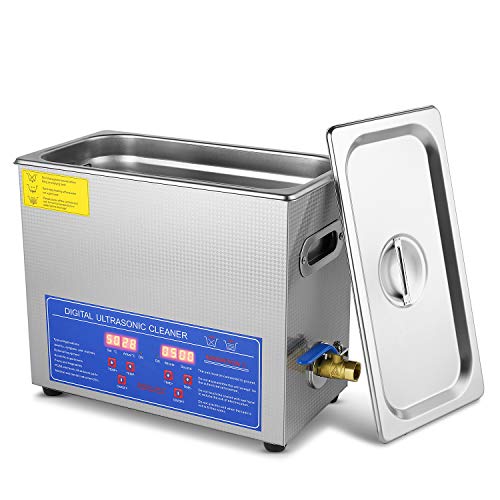 Flexzion Commercial Ultrasonic Cleaner 6L Large Capacity Stainless Steel with Heater and Digital Timer for Electronic Tool Jewelry Watch Glasses Lens Rings Dental Lab Hospital Instruments