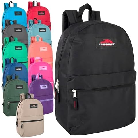 Trail maker 24 Pack Classic Backpacks in Bulk Wholesale Back Packs for Boys and Girls (Assorted 12 Color Pack) Cover