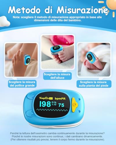 HealthTree Monitor portatile della saturazione dell'ossigeno nel sangue da dito, pulsossimetro pediatrico con schermo OLED, batterie 2AAA incluse, adatto per neonati e bambini - 4