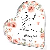WTYBKS Christian Gifts for Women Girls,Religious Spiritual Gifts for Friends,God is Within Her She Will Not Fall,Psalm 465 Acrylic Heart Plaque Decorative Signs Ears that Li