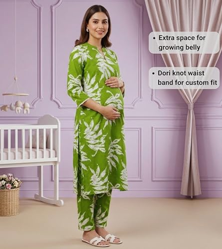 Image of DUMMY SHAPE Feeding Kurtis for Women Cotton Blend | Floral Kurta Pant Dupatta Set with Nursing Zippers to Pre & Post Partum | Maternity Dresses | Mom to Be Gifts for Pregnant Woman