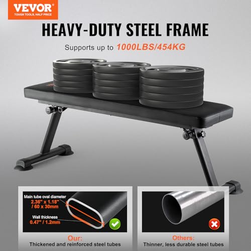 VEVOR Flat Weight Bench, Foldable Strength Training Bench, Utility Workout Bench for Full Body Workout, 1000 LBS Press Bench for Home Gym Exercise, for Multi-Purpose Weight Training and Ab Exercises by VEVOR - Image 2