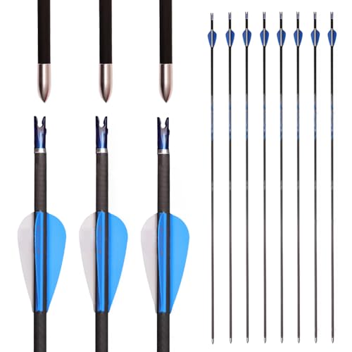 PHILOCS 12 pz Flechas de Carbono Puro Spine 800 Flecha de Caza, ID 4.2mm Flecha de Práctica, para Arco Recurvo Arcos Compuestos Tiro con Arco (Spine 800, 31inch)