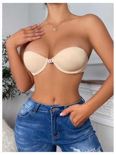 Image of RoseSeek Women's Strapless Underwire Push Up Front Closure Bra | Front Closure, Bandeau Bra, Tube Tops