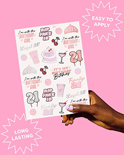 Xo, Fetti Birthday Party Decorations Finally 21 Temporary Tattoos - 54 Metallic Styles | Rose Gold + Silver Foil 21St Birthday Gift, Birthday Girl #TOP3