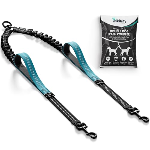 wikiRay Double Dog Leash Coupler – Heavy Duty, No Tangle Dual Dogs Lead Splitter with Reflective Stitching and Padded Handle – Two Dogs Leash for Walking (Sea Green)