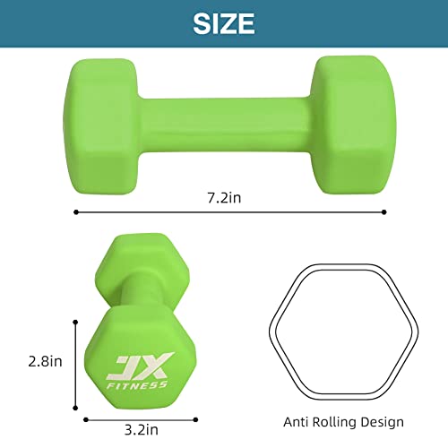 JX FITNESS Dumbbells Hand Weights Set of 2-Neoprene Coated Exercise Fitness Dumbbells for Home Gym Equipment Workouts Strength Training Free Weights for Women, Men Seniors, Teens, and Youth (5lb,2 3 5 8 Pounds)