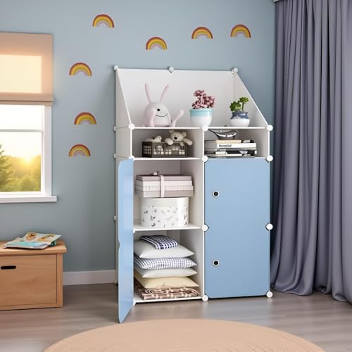 Image of Sunderlook Plastic Wardrobe for Kids Clothes - Collapsible Wardrobe, Easy to Use Anti-Skid & Non-Slip Effective Professional Foldable Plastic Cupboard for Kids, Home (Blue-HD2, 4 + 2 Door)