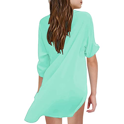 Girls Swim Cover Ups for Kids Swimsuit V Neck Chiffon Shirt Beach Coverups for Teen Girls Bathing Suits Solid Swimwear2