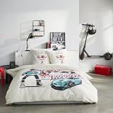 Today Parure de lit 2 Personnes 220x240cm + 2 taies oreillers 63x63 cm imprimée Java 1,18, Manga Bleu