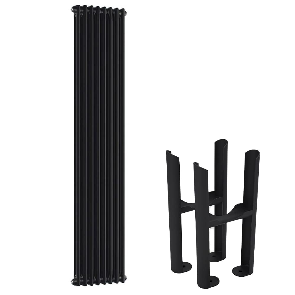 Milano Black Windsor Cast Iron Style Vertical Double Column Radiator Feet - 1800Mm X 380Mm