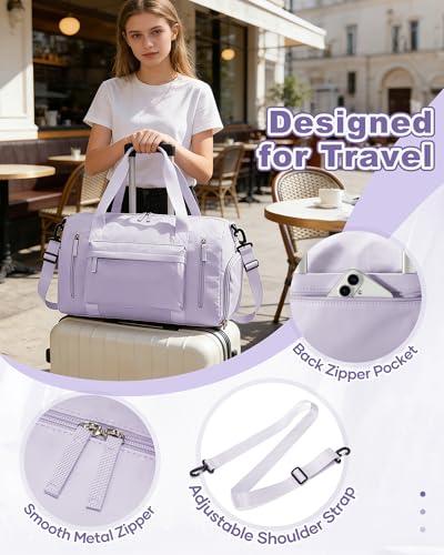 Image of Gym Bag for Women,Travel Duffel Bag with Shoes Compartment Personal Item Carry On Overnight Bag for Mens Weekender Bag Training Handbag Sports Gym Tote Bag Yoga Bag Purple