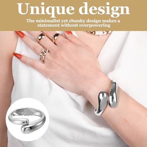 4 Pcs Gold Cuff Bracelets for Women,Minimalist Statement Chunky Gold Bracelet Set,Upper Arm Punk Jewelry,Fashion Jewelry Bracelets for Women3