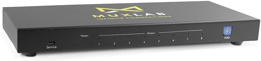 MuxLab 1x8 HDMI Splitter | 1 in 8 Out| 4K@60HZ | 444 | HDR | HDMI 2.0 | HDCP 2.2 | TrueHD | Dolby Atmos | DTSX | Use with 4K HDR Monitor for boardroom, Auditorium, Gaming, Digital Signage