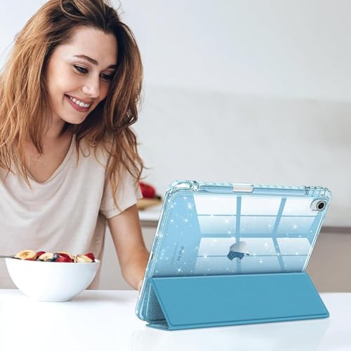 Image of ProElite Case for iPad Air 11 Inch M4 /M3 /M2, iPad Air 10.9 inch 5th /4th Gen case Cover, Transparent Smart Flip Cover with Pencil Holder, Glittering Light Blue