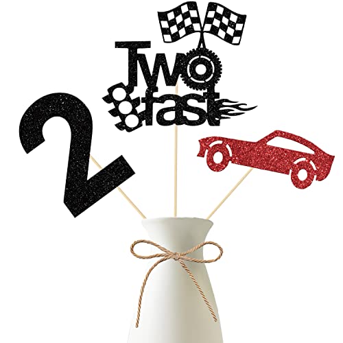 Dos centros de mesa rápidos, decoraciones de cumpleaños vintage de coche de carreras, decoraciones de fiesta de segundo cumpleaños Let's Go Racing, temática a cuadros, suministros de fiesta de baby